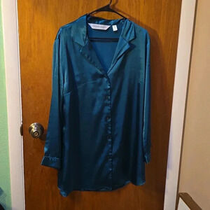 Victoria's Secret Teal Satin Pajama Shirt